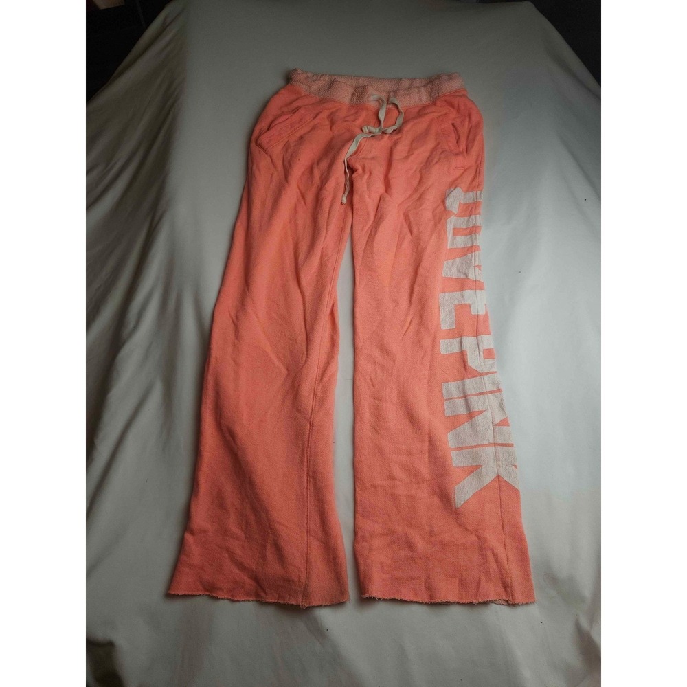 Victorias Secret PINK Coral French Terry Wide Leg Sweatpants XS Love Pink Logo